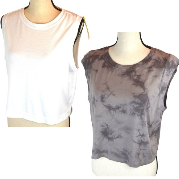 2 Workout Boxy Fit Crew Neck Crop Tanks, Size Large (1 NWT) - Picture 1 of 16